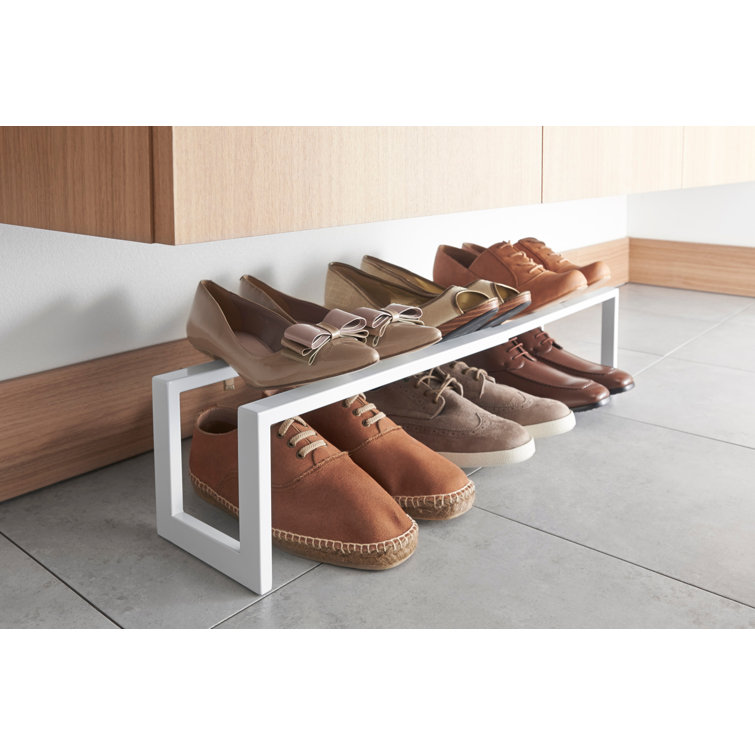 Yamazaki Home Adjustable Shoe Rack Small Steel Holds 4 to 8 shoes Expandable Stackable